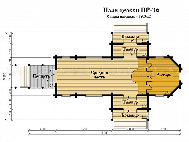 Деревянная Церковь «Проект ПР-036» 79,8 м2, фотография православного храма из дерева