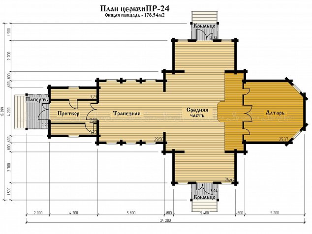 Деревянная Церковь «Проект ПР-024» 178,5 м2, фотография православного храма из дерева